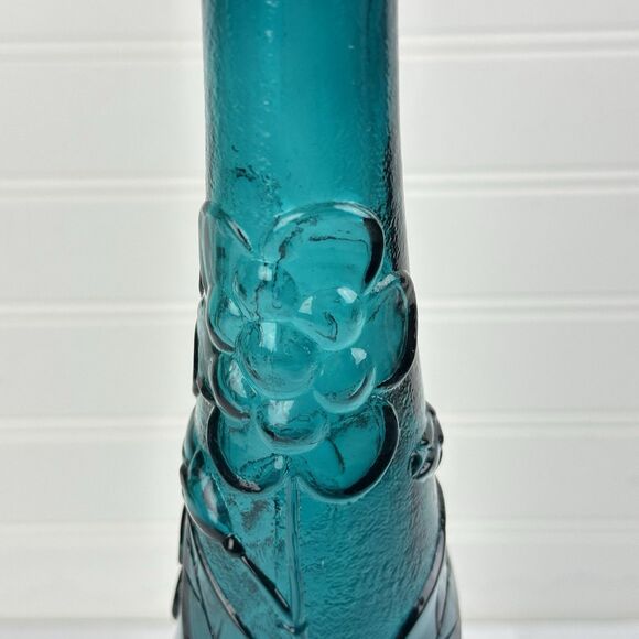 VTG Italy Empoli Genie Bottle Decanter Teal Blue Floral Butterfly NO STOPPER - Picture 2 of 9